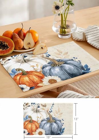 Placemats Set of 8, Fall Beige Pumpkin Woven Placemat, Linen Place