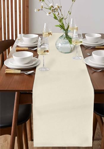 Cream Abstract Minimalist Soild Color Linen Long Table Runner