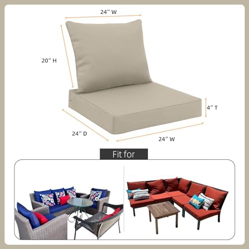 Favoyard Outdoor Patio Seat Cushions Set, 24 x 24 Inch, Waterproof