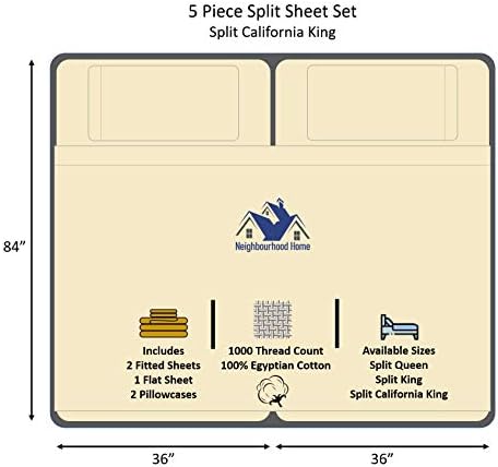 Split California King Egyptian Cotton Sheets Sets for Adjustable Bed