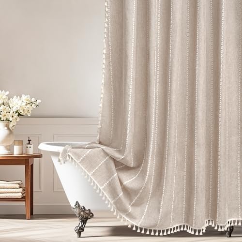 Seenus Boho Farmhouse Shower Curtain Heavyweight with Tassels