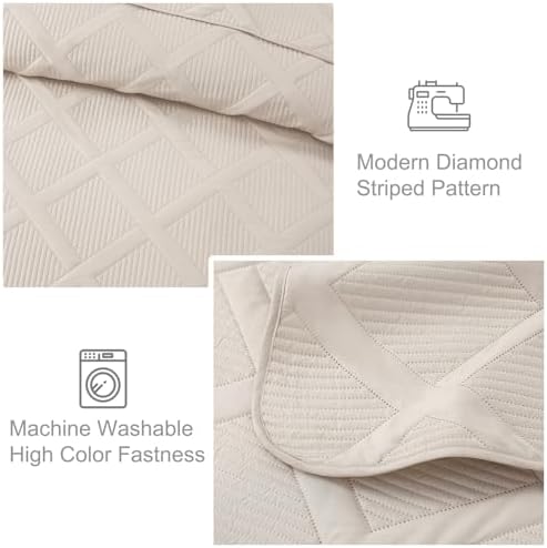 Exclusivo Mezcla 3-Piece Soft Quilt King Size Bedding Set, Beige Cream