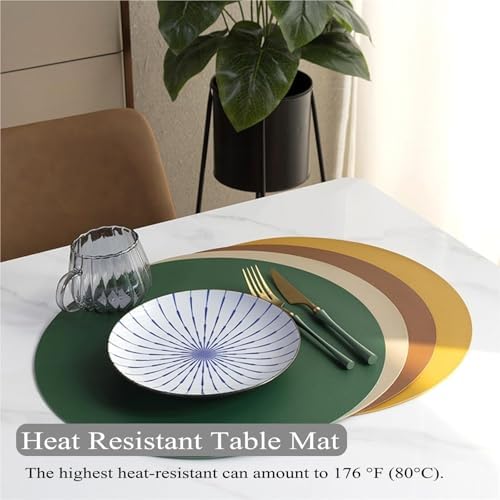 15"Round Faux Leather Placemats Set of 4/6/8, Waterproof Non-Slip