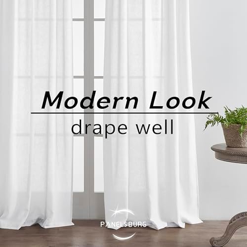 Semi Sheer Curtains 96 Inches Long, 8FT Linen Light Filtering Back Tab