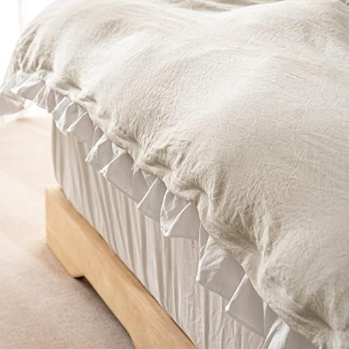 Beige Cream Duvet Cover Set King Size Bedding Set White Ruffle Pleated
