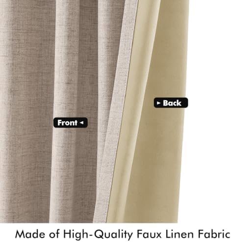 MIULEE 100% Blackout Linen Curtains for Bedroom 42 x 108 Inch Beige 2