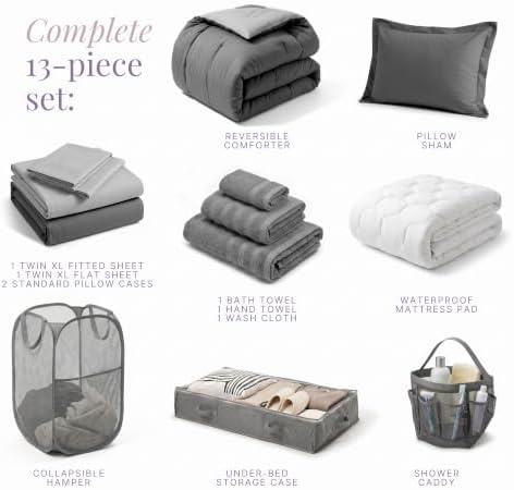 Hearth & Harbor 13 Piece Complete Dorm Room Set, Twin XL Comforter