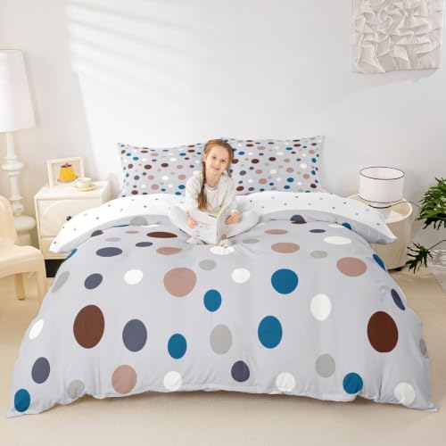 Castle Fairy Polka Dots Kids Duvet Cover Set King Size,Circle Dot