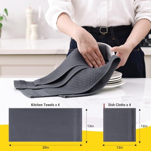 Homaxy Kitchen Towels and Dishcloths Set, Set of 16, Dark Grey