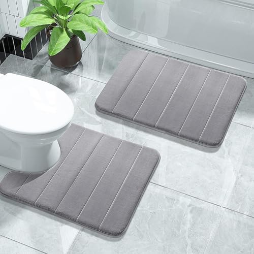 Memory Foam Bath Mat Set, Bathroom Rugs 3 Pieces, Toilet Mats, Soft