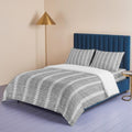 4 Piece Duvet Cover Set for Full Size Bed,Grey Boho Stripe Light Linen