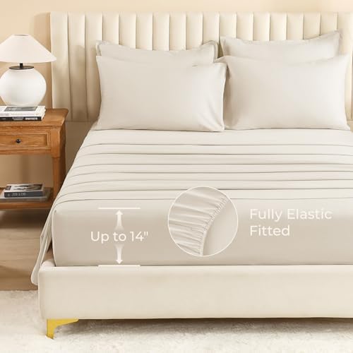 Litanika King Comforter Set with Sheets Beige - 7 Pieces Solid Bed in