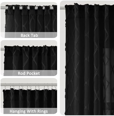 Black Sheer Curtains 96 Inches Long for Living Room 2 Panels Back Tab