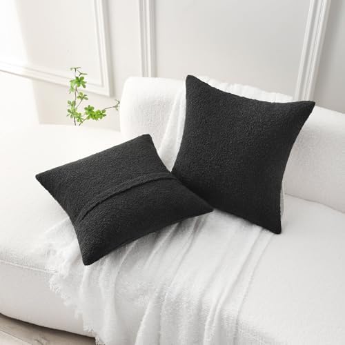 FUTEI Pack of 2 Boucle Textured Throw Pillow Covers 18x18 Inch, Black