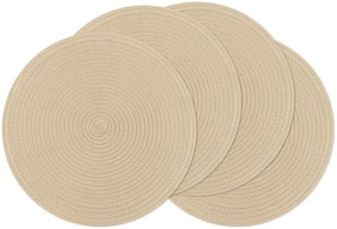 SHACOS 15 inch Round Braided Placemats Set of 4 Cotton Polyester Place