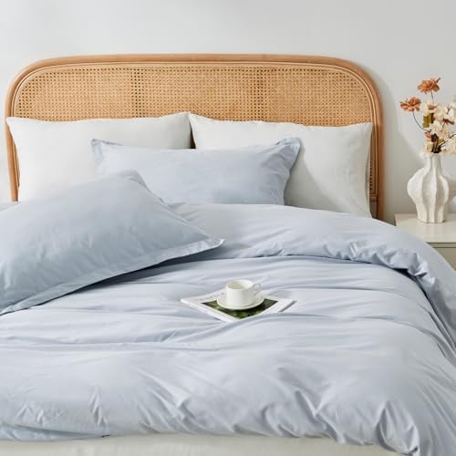 OAITE Duvet Cover Set 100% Washed Cotton Solid 3pcs