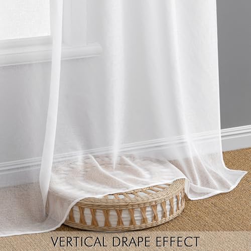 MIULEE Semi White Linen Textured Sheer Curtains 42W×84L Rod Pocket 2