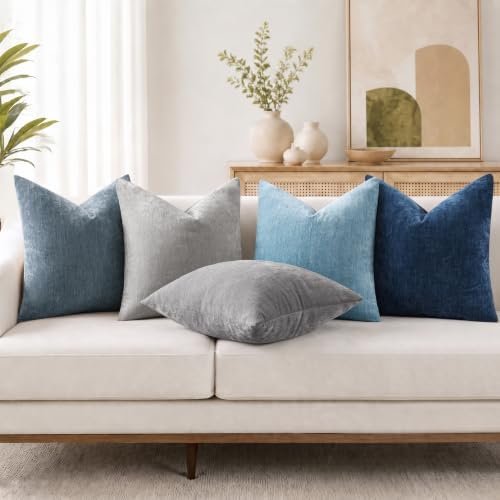 decorUhome Soft Chenille Navy Blue Throw Pillow Covers 22X22 Set of 2