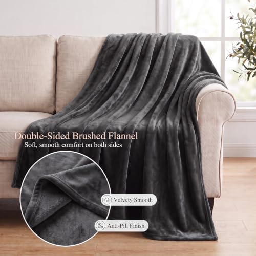 Ultra Soft Flannel Fleece Throw Blanket, Dark Grey, 60 x 80 in