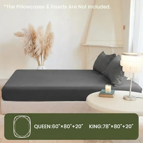 BISELINA Deep Pocket Fitted Sheet 100% Washed Cotton King Size, Fits