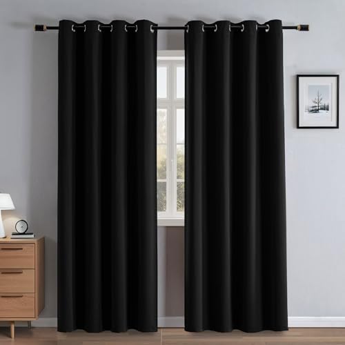 Blackout Curtain Drapes for Bedroom Grommet(W52 x L96,Black)
