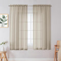 Chyhomenyc Crushed Sheer Taupe Curtains 63 Inch Length 2 Panels, Light