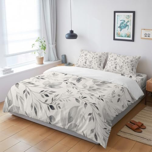 Leaves Twigs King 4 Piece Duvet Cover Set, Rustic Country Minimalist