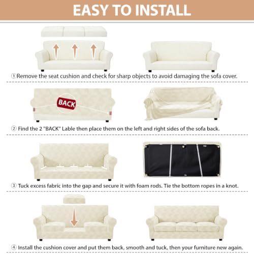 ZNSAYOTX 3 Piece Stretch Couch Covers (72"-90") New-Rectangle Texture