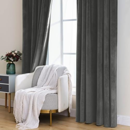 MIULEE Velvet Curtains 52x84 inches 2 Panels Gray Blackout Curtains