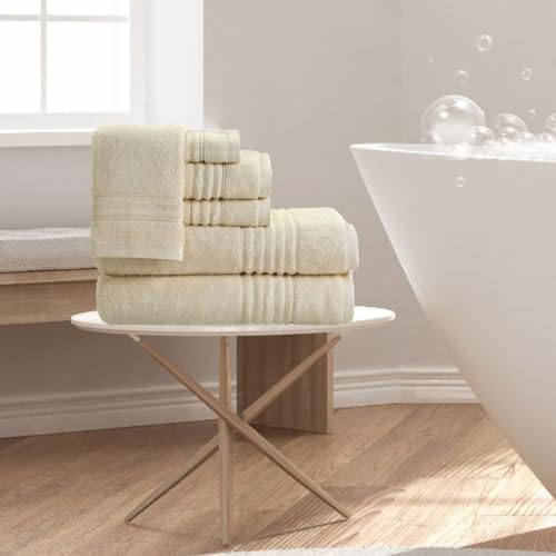 SKL Home Classic SoftTouch Cotton Premium 6-Piece Towel Set, Cream