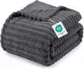 Utopia Bedding Fluffy Striped Fleece Blanket Grey Queen, 90x90 Inches