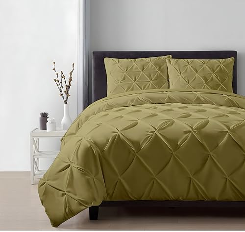 Full/Queen 3-Piece Pintuck Duvet Cover, 90x90, Toupe