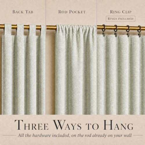 DECOLURE 100% Blackout Linen Curtains 108 Inches Long | Ivory