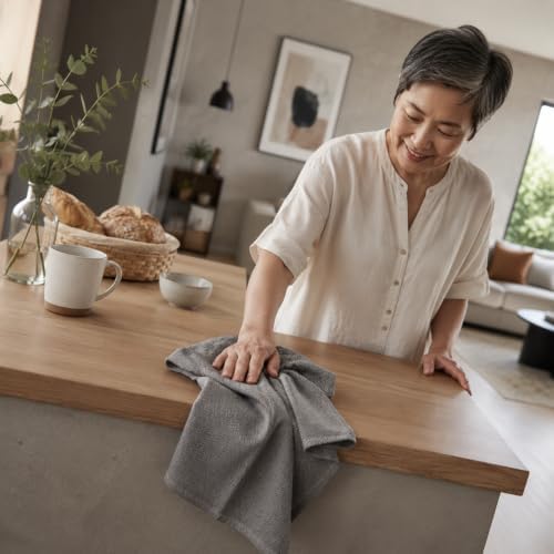 Set of 4 Cotton Herringbone Kitchen Towels, 20" X 26" Brown