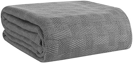 GLAMBURG 100% Cotton Bed Blanket, Breathable Bed Blanket Queen Size