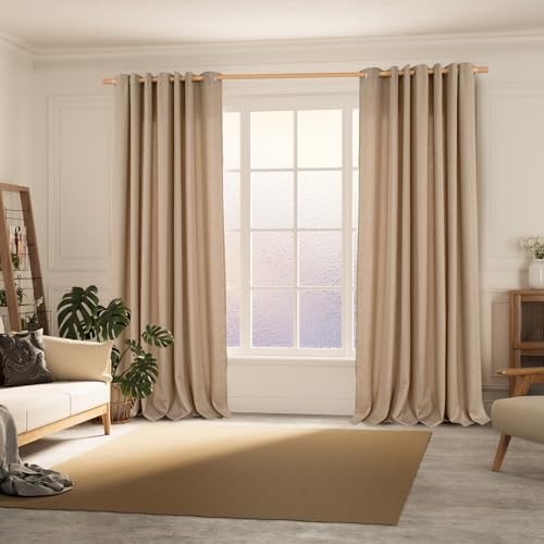 BGment Faux Linen Curtains for Living Room, 52 x 95 Inch, Tan 2 Panels