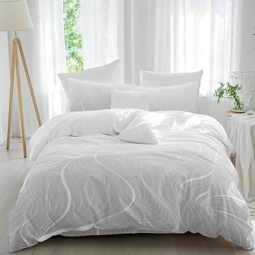 Grey Geometric Duvet Cover Set, Modern White Stripe Abstract