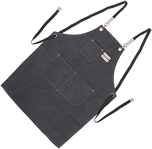 Cotton Canvas Apron, Adjustable Cross Back Cooking Apron with Pockets