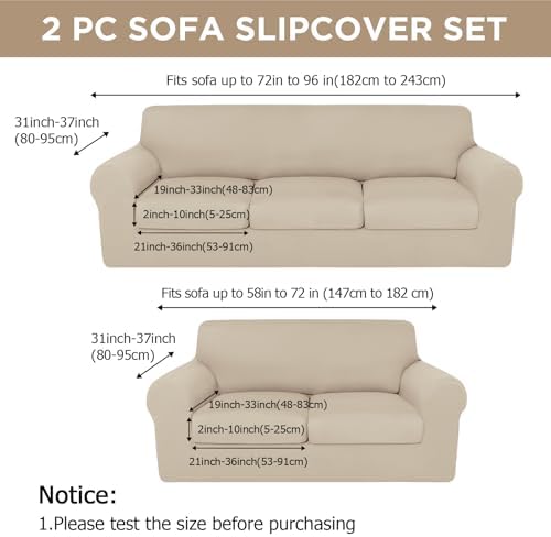 HunnmingRe Stretch Couch and Loveseat Covers Set,5 Seats,Beige