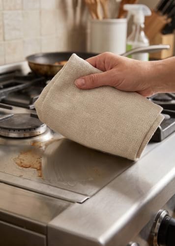 Cotton Herringbone Kitchen Towel, Set of 4 (20" x 26") Beige