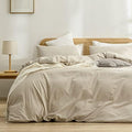 BESTOUCH Cotton Solid Duvet Cover Set Linen Feel Almond Milk Grey Twin