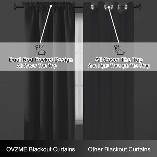 OVZME Grey Blackout Curtains for Bedroom 63 Inch Length 2 Panels