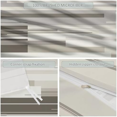 Duvet Cover Set Gray Cream 100% Brushed Microfiber 3-Piece Modern