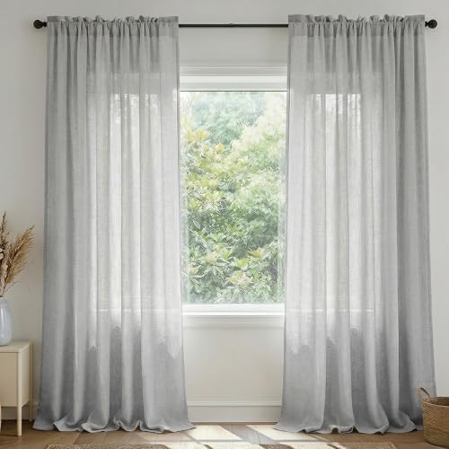 Light Grey Curtains 108 Inches Long for Living Room 2 Panels Rod