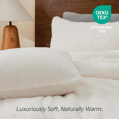 BEDELITE Faux Fur King Comforter Set Cream White,Warm Comforter for
