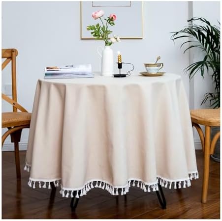 Daesar Round Table Covers, Cotton Linen Table Cloth Washable Solid