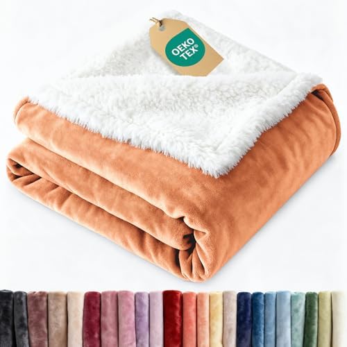 Sherpa Fleece Blanket Twin - Reversible Blanket - Peach Fuzz, 60" x
