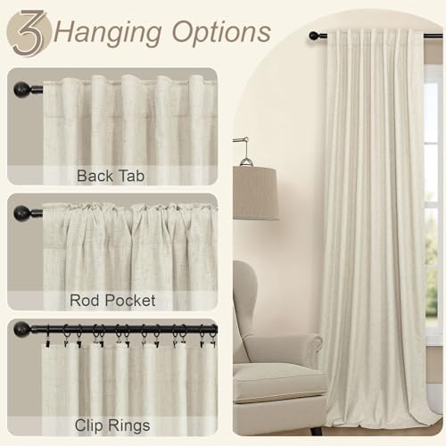 Thick Linen Blackout Curtains 104 Inches Long 2 Panel Set Custom