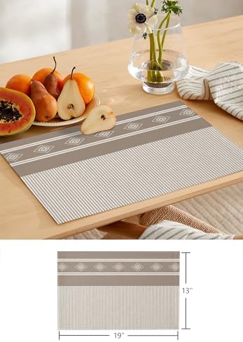 Brown Striped Table Runner and Placemats for Dining Table, Burlap