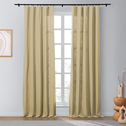 TWOPAGES Heavyweight Linen Textured Privacy Curtain 84 Inches Long